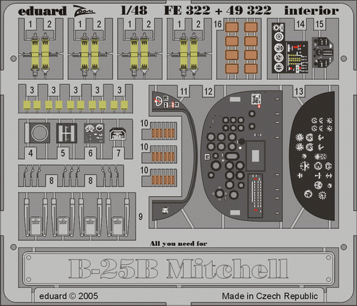 Eduard - 1/48 B-25B Interior (Color Photo-etch) (for Accurate Miniatures) FE322