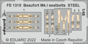 Eduard - 1/48 Beaufort Mk.I Seatbelts STEEL (Color photo-etched)(for ICM) FE1319
