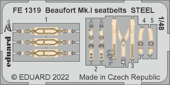 Eduard - 1/48 Beaufort Mk.I Seatbelts STEEL (Color photo-etched)(for ICM) FE1319