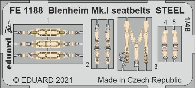 Eduard - 1/48 Blenheim Mk.I Seatbelts STEEL (Color photo-etched)(for Airfix) FE1188