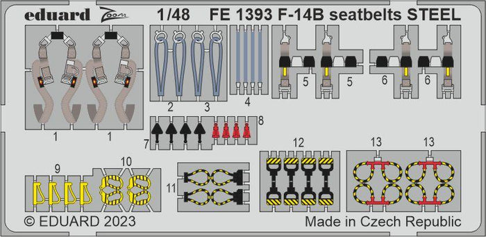Eduard - 1/48 F-14B Seatbelts STEEL (Color Photo-etch) (for Great Wall Hobby) FE1393