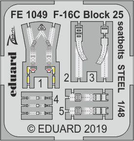 Eduard - 1/48 F-16C Block 25 Seatbelts STEEL (Color photo-etched)(for Tamiya) FE1049