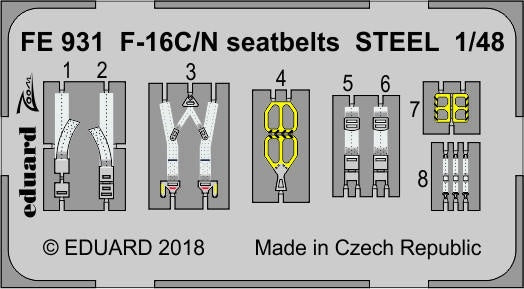 Eduard - 1/48 F-16C/N Seatbelts STEEL (Color photo-etched)(for Tamiya) FE931