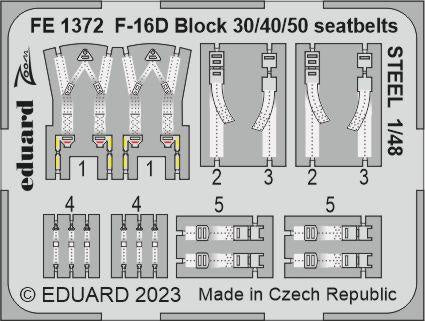 Eduard - 1/48 F-16D Block 30/40/50 Seatbelts STEEL (Color Photo-etch) (for Kinetic) FE1372