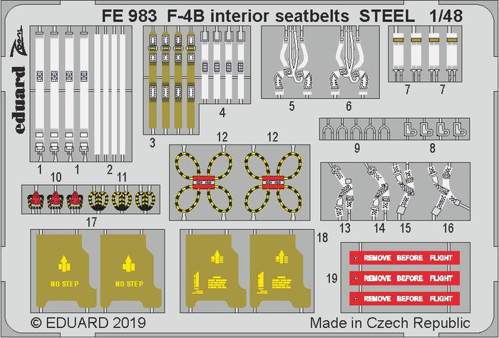 Eduard - 1/48 F-4B  Interior Seatbelts STEEL (Color photo-etched) (for Academy) FE983