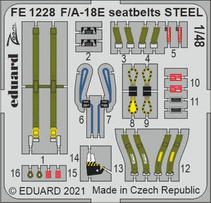 Eduard - 1/48 F/A-18E Seatbelts STEEL (Color Photo-etch) (for Hobby Boss) FE1228