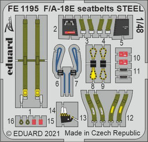 Eduard - 1/48 F/A-18E Seatbelts STEEL (Color photo-etched)(for Meng) FE1195