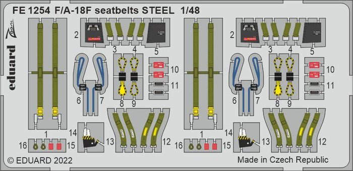 Eduard - 1/48 F/A-18F Seatbelts STEEL (Color photo-etched)(for Meng) FE1254