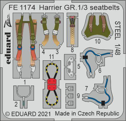 Eduard - 1/48 Harrier GR.1/3 Seatbelts STEEL (Color photo-etched)(for Kinetic) FE1174