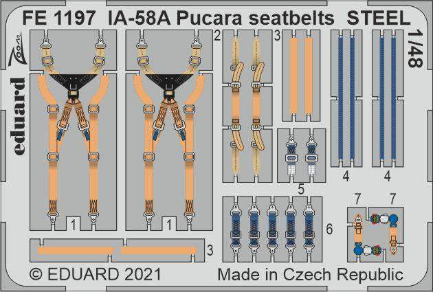 Eduard - 1/48 IA-58A Pucara Seatbelts STEEL (Color photo-etched)(for Kinetic) FE1197