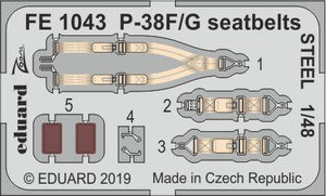 Eduard - 1/48 P-38F/G Seatbelts STEEL (Color photo-etched)(for Tamiya) FE1043