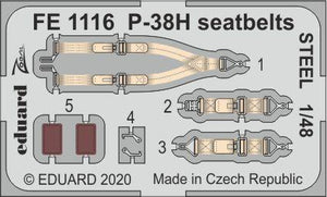 Eduard - 1/48 P-38H Seatbelts STEEL (Color photo-etched)(for Tamiya) FE1116