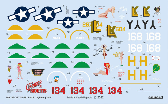 Eduard - 1/48 P-38J Pacific Lightning decal sheet (for Tamiya) D48103