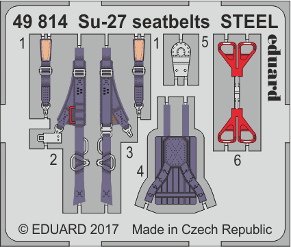 Eduard - 1/48 Su-27 Seatbelts STEEL (Color Photo-etch) (for Hobby Boss) 49814