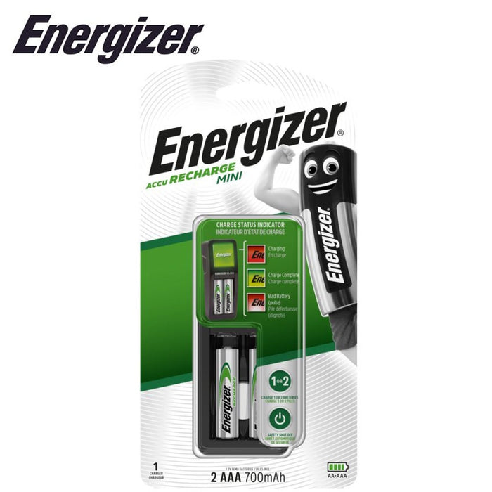 Energizer - Mini Charger w/ Status Indicator (AA & AAA) + 2 AAA Batteries