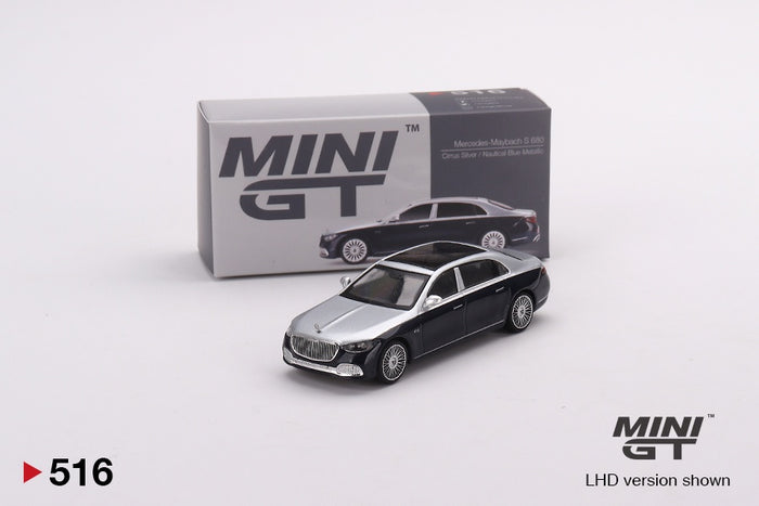 Mini GT - 1/64 Mercedes-Maybach S680 (Cirrus Silver / Nautical Blue Metallic)