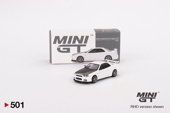 Mini GT - 1/64  Nissan Skyline GT-R (R34) V-Spec II N1 (White)