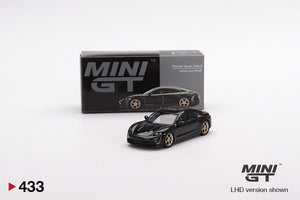 MiniGT - 1/64 Porsche Taycan Turbo S Volcano Grey Metallic with packaging.