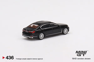 MiniGT - 1/64 BMW 750Li xDrive Black Sapphire side rear view