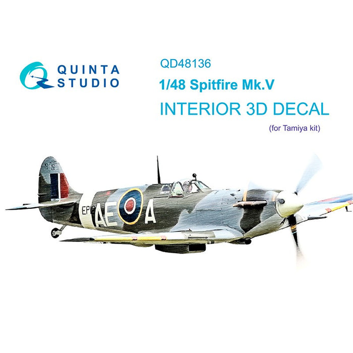 Quinta Studio QD48136 - 1/48 Spitfire Mk.V 3D Coloured Interior  (Tamiya)