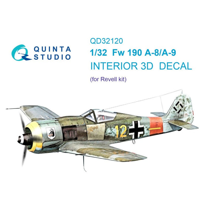Quinta Studio QD32120 - 1/32 Fw 190 A-8/A-9 3D-Printed & coloured Interior on decal paper (Revell)
