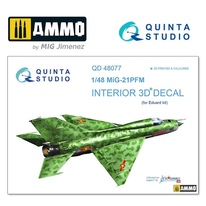 Quinta Studio QD48077 - 1/48 MiG-21PFM (Emerald Colour Panels) 3D-Printed & Coloured Interior (for Eduard kit)