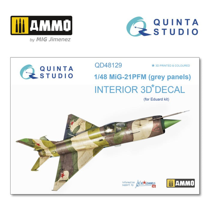 Quinta Studio QD48129 -1/48 MiG-21PFM (Grey Colour Panels) 3D-Printed & coloured Interior (for Eduard kit)