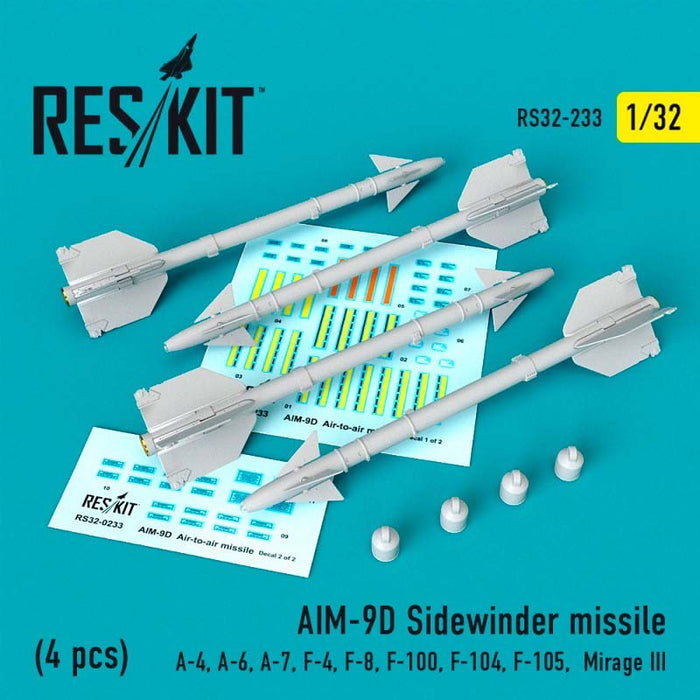 Reskit - 1/32 AIM-9D Sidewinder  missile (4 pcs) Mirage III (RS32-0233)