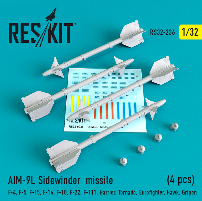 Reskit - 1/32 AIM-9L Sidewinder  Missile (4 pcs) (RS32-0236)