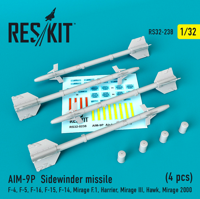 Reskit - 1/32 AIM-9P  Sidewinder  Missile (4 pcs) (RS32-0238)