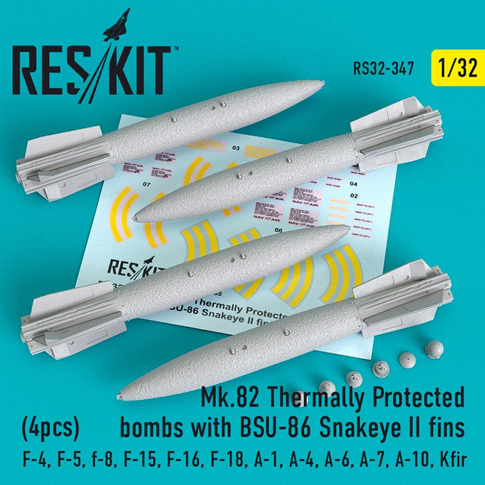 Reskit - 1/32 Mk.82 Thermally Protected Bombs with BSU-86 Snakeye II Fins (4 pcs) (RS32-0347)