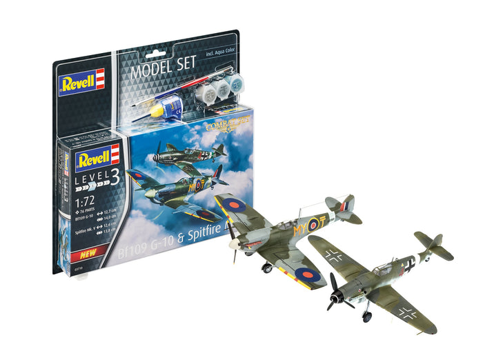 Revell - 1/72 Model Set Combat Set Bf109G-10 & Spit. Mk.V (Model Set Incl. Paint)