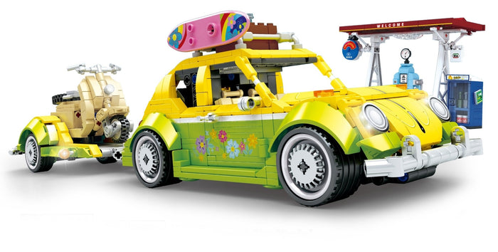 SEMBO -  VW Beetle w/Trailer and Scooter (43cm) 1409pcs (Pull Back)