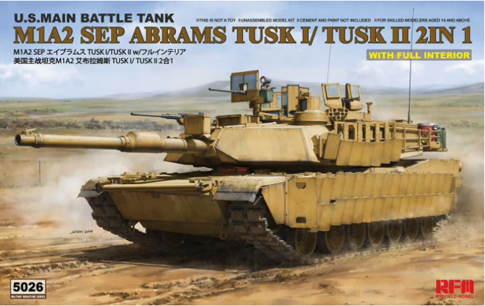 RFM - 1/35 U.S. Main Battle Tank M1A2 SEP Abrams TUSK I /TUSK II 2 in 1 w/ Full Interior & Workable Track