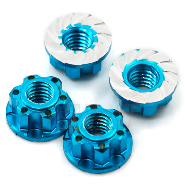 Yeah Racing - 4mm Aluminum Flanged Lock Nut 4pcs Light Blue