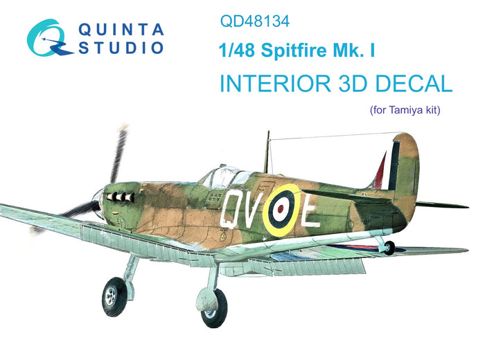 Quinta Studio QD48134 - 1/48 Spitfire Mk.I 3D-Printed & Coloured Interior (Tamiya)