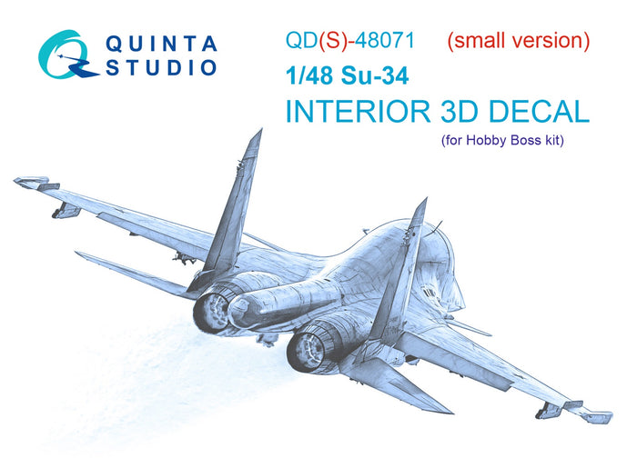 Quinta Studio QDS-48071 - 1/48 Su-34 3D-Coloured Interior (Small version) (for HobbyBoss kit)