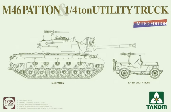 Takom - 1/35 US Medium Tank M46 Patton + 1/4ton Utility Truck