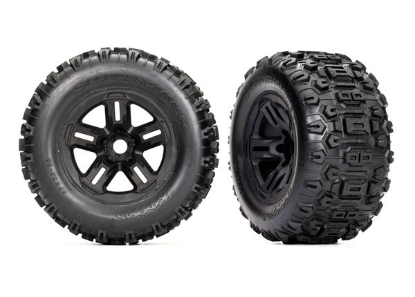 Traxxas - 9672 - Tires & Wheels 3.8" Assembled - Glued Black Wheels Sledgehammer Tires Foam Inserts) (2) (Sledge)