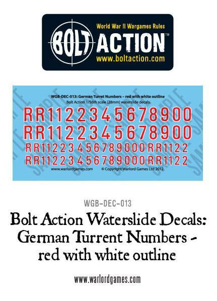 Warlord - Bolt Action Decals - German Turret Numbers - Red with White Outline