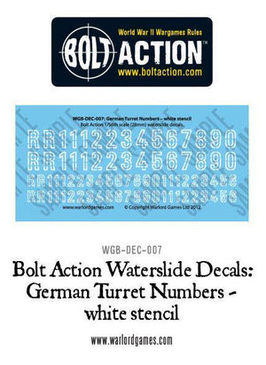Warlord - Bolt Action Decals - German Turret Numbers - White Stencil