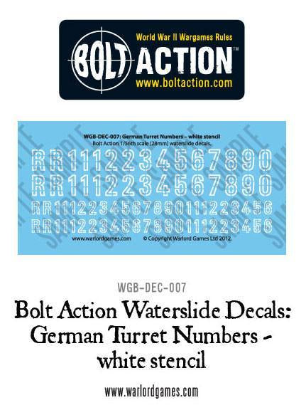 Warlord - Bolt Action Decals - German Turret Numbers - White Stencil