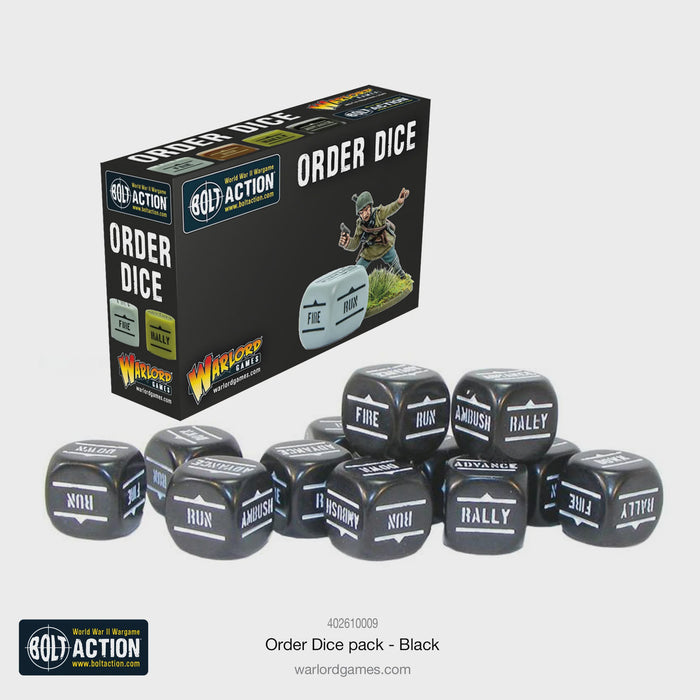 Warlord - Bolt Action Orders Dice - Black (12 Boxed)