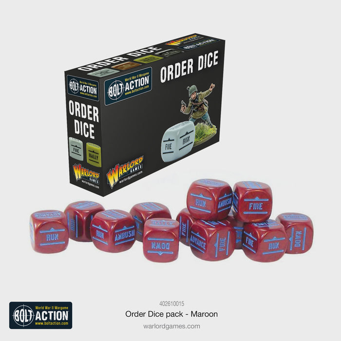 Warlord - Bolt Action Orders Dice - Maroon (12 Boxed)