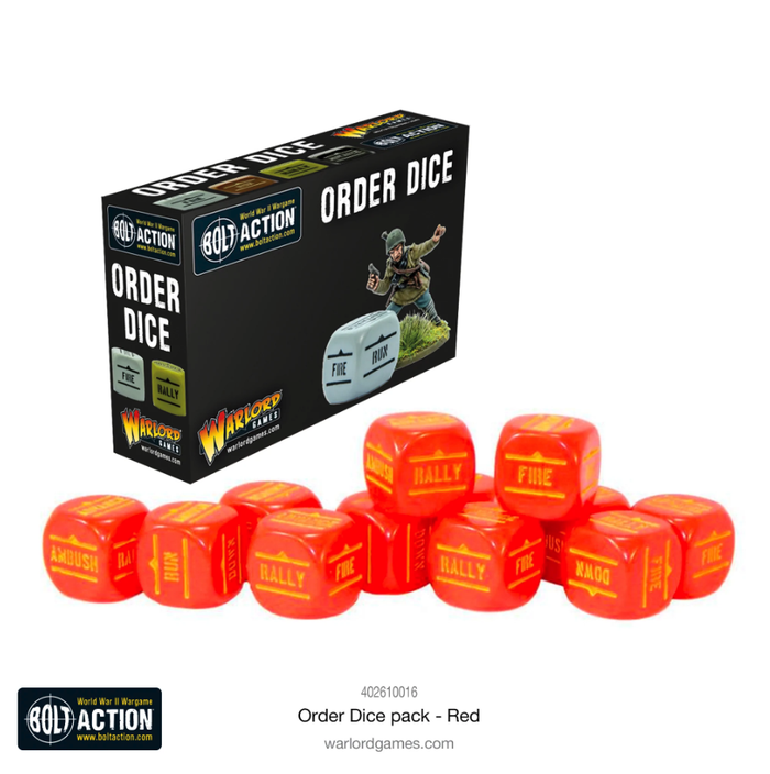 Warlord - Bolt Action Orders Dice - Red (12 Boxed)
