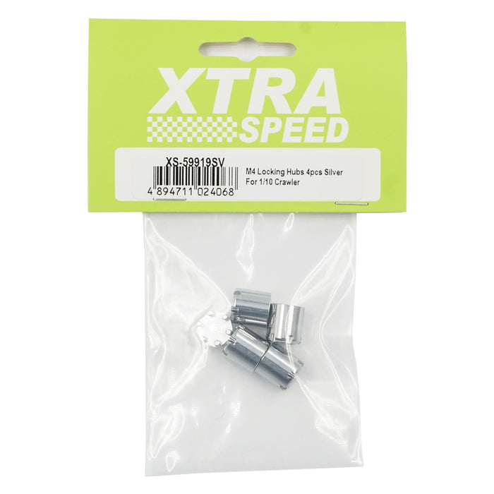 Xtra Speed - M4 Locking Hubs 4pcs Silver For 1/10 Crawler