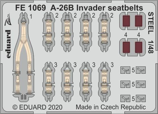 Eduard - 1/48 A-26B Invader Seatbelts STEEL (Color Photo-etched)(for ICM) FE1069