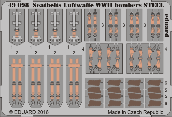 Eduard - 1/48 Seatbelts Luftwaffe WWII bombers STEEL (Color Photo-etched) 49098