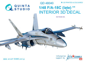 Quinta Studio QD48040 - 1/48 F/A-18C (late)  3D-Coloured Interior (for Kinetic)