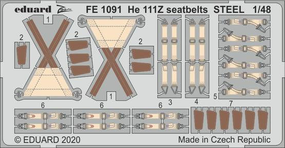 Eduard - 1/48 He 111Z Seatbelts STEEL (Color Photo-etched)(for ICM) FE1091